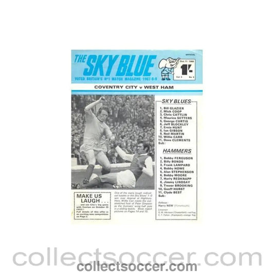 1969 - Coventry City v West ham United official programme 11/10/1969 Football League - Collect Soccer