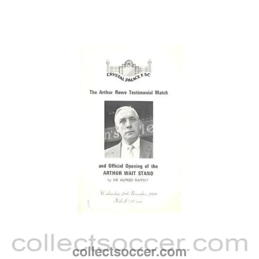 1969 - Crystal Palace v International XI official programme 26/11/1969 Arthur Rowe Testimonial Match - Collect Soccer