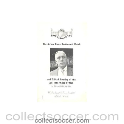 1969 - Crystal Palace v International XI official programme 26/11/1969 Arthur Rowe Testimonial Match - Collect Soccer