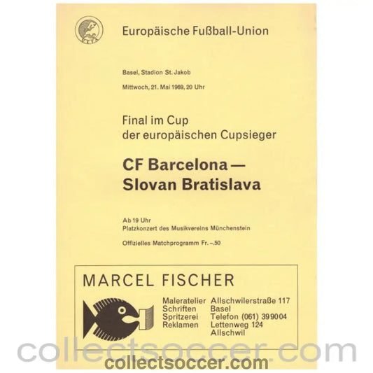 1969 Cup Winners Cup Final Official Programme Barcelona v Slovan Bratislava - Collect Soccer