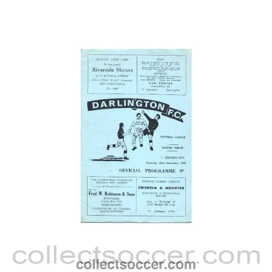 1969 - Darlington v Lincoln City official programe 22/11/1969 Football League - Collect Soccer