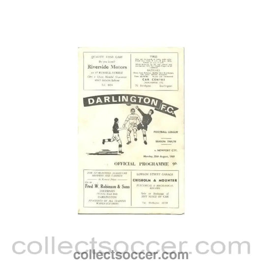 1969 - Darlington v Newport City official programe 25/08/1969 Football League - Collect Soccer