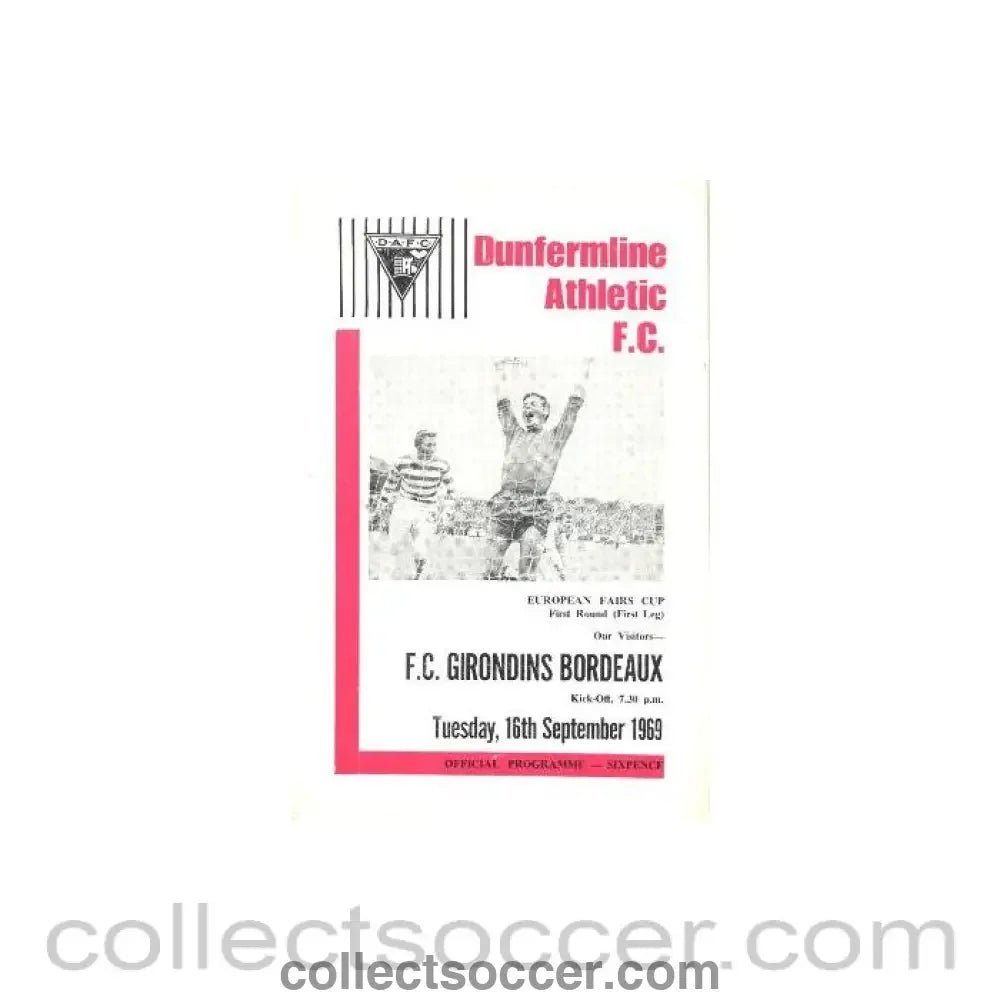 1969 Dunfermline v Girondins Bordeaux European Fairs Cup official programme 16/09/1969 - Collect Soccer