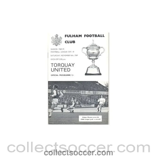 1969 - Fulham v Torquay United official programme 08/11/1969 - Collect Soccer