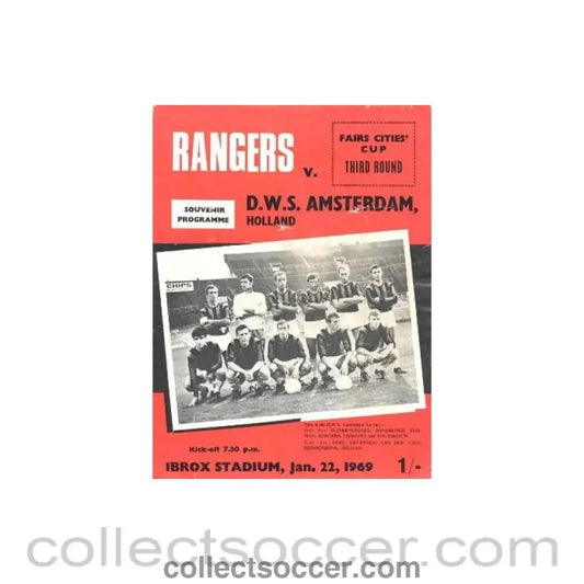 1969 - Glasgow Rangers v Amsterdam official programme 22/01/1969 - Collect Soccer