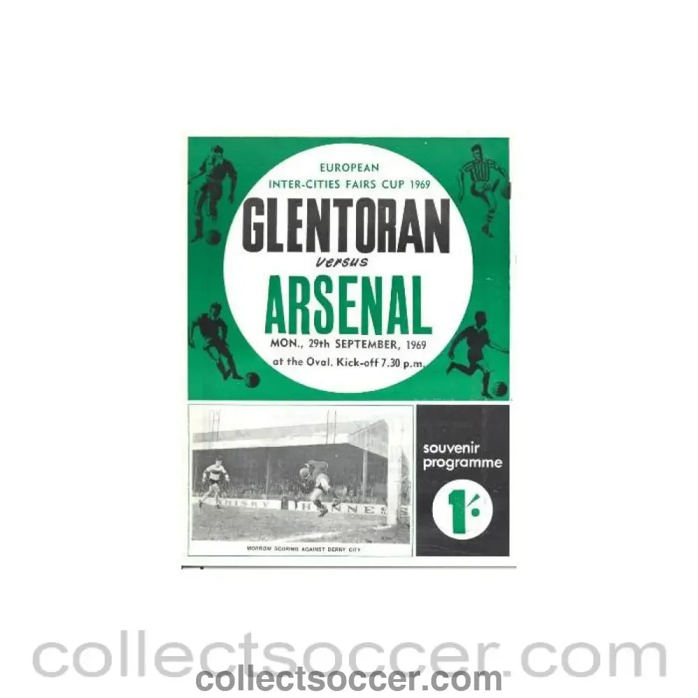 1969 Glentoran v Arsenal Inter-Cities Fairs Cup official programme 29/09/1969