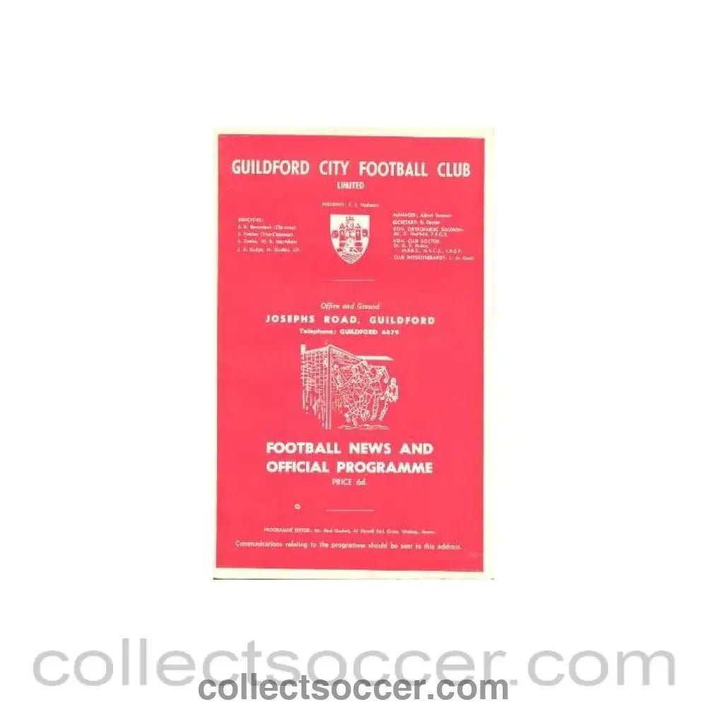 1969 - Guildford City v Wimbledon official programme 22/02/1969 - Collect Soccer