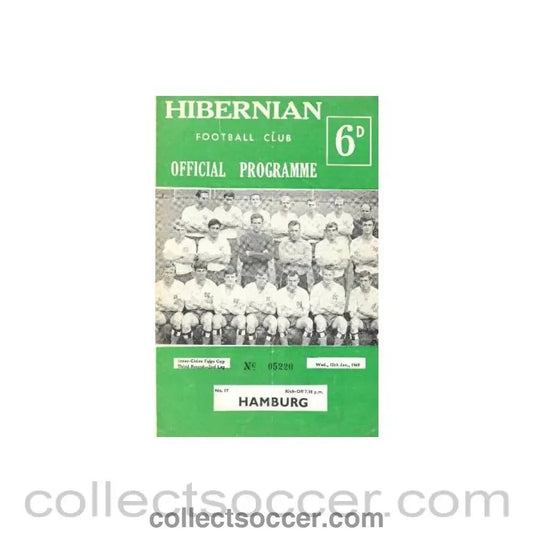 1969 - Hibernian v Hamburg, West Germany official programme 15/01/1969 Intercities Fairs Cup - Collect Soccer