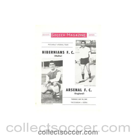 1969 - Hibernians Malta v Arsenal official programme 20/05/1969