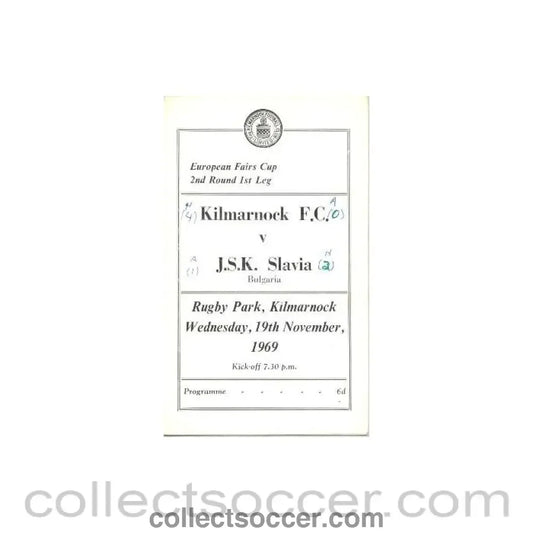 1969 Kilmarnock v Slavia Bulgaria European Fairs Cup Second Round First Leg official programme 19/11/1969