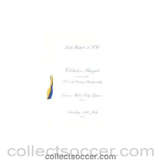1969 Leeds United Celebration Banquet menu on winning the Football League 1st Division Championship 19/07/1969