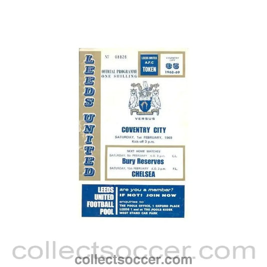 1969 - Leeds United v Coventry City official programme 01/02/1969 - Collect Soccer