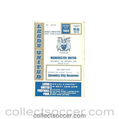 1969 - Leeds United v Manchester United official programme 11/01/1969 Football League - Collect Soccer