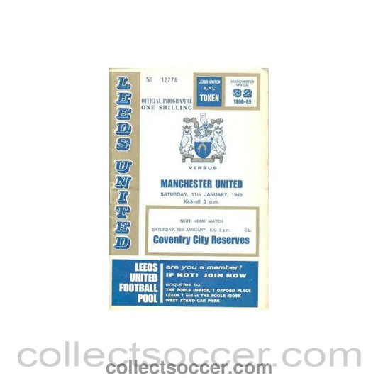 1969 - Leeds United v Manchester United official programme 11/01/1969 Football League - Collect Soccer