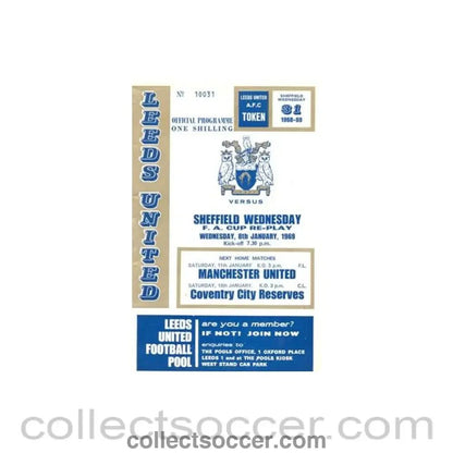 1969 - Leeds United v Sheffield Wednesday officialst programme 08/01/1969 F.A. Cup - Collect Soccer
