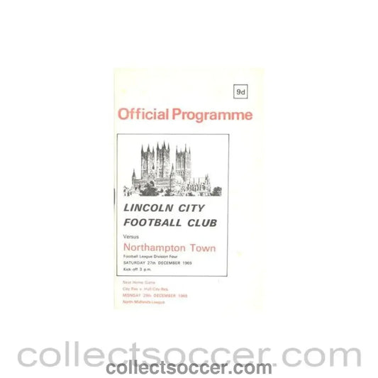 1969 - Lincoln City v Northampton Town official programme 27/12/1969 Football League - Collect Soccer