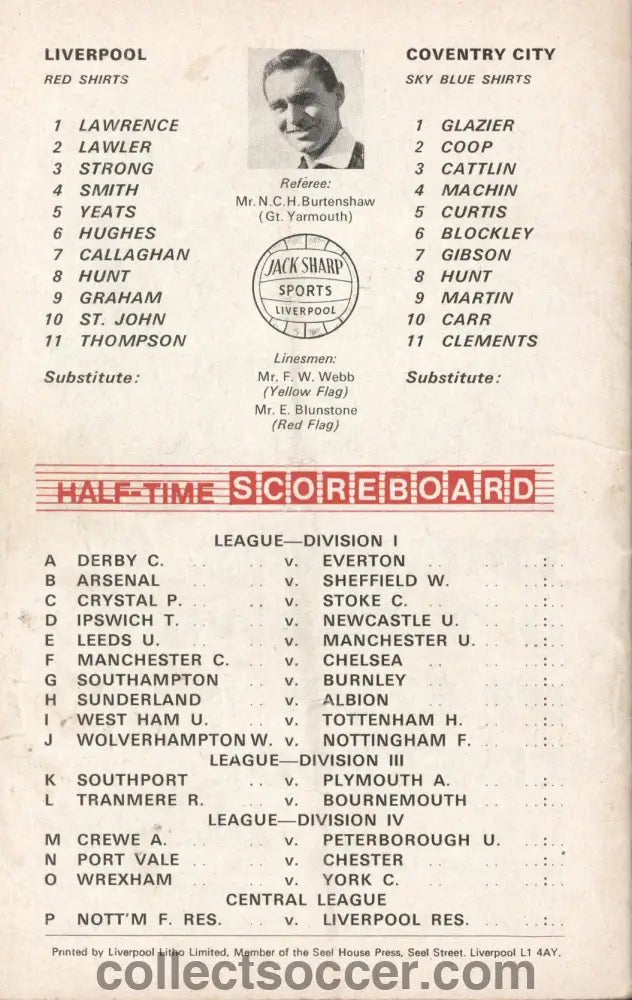 1969 - Liverpool v Coventry City official programme 06/09/1969 - Collect Soccer