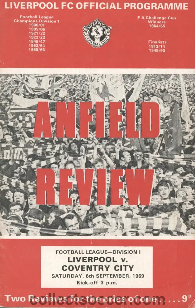 1969 - Liverpool v Coventry City official programme 06/09/1969 - Collect Soccer
