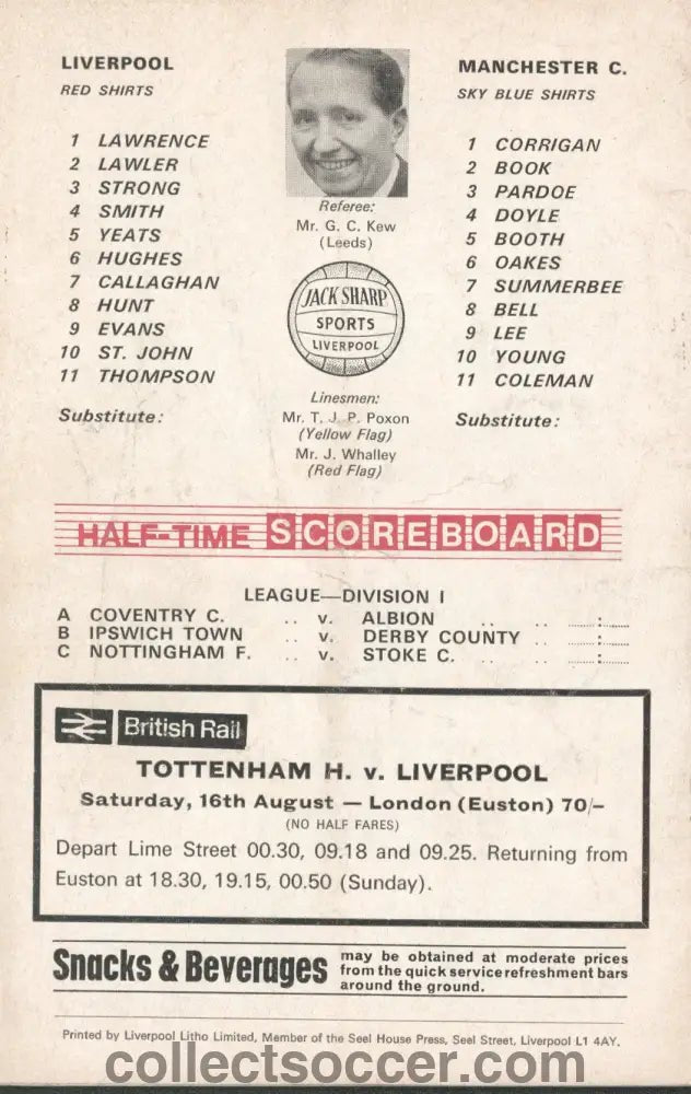 1969 - Liverpool v Manchester City official programme 12/08/1969 - Collect Soccer