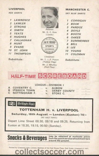 1969 - Liverpool v Manchester City official programme 12/08/1969 - Collect Soccer
