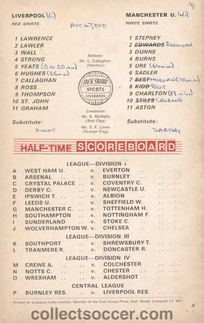 1969 Liverpool v Manchester United official programme 13/12/1969 Football League - Collect Soccer