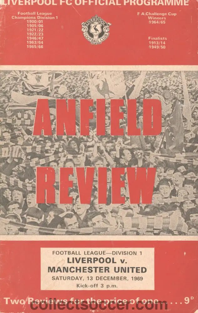 1969 Liverpool v Manchester United official programme 13/12/1969 Football League - Collect Soccer