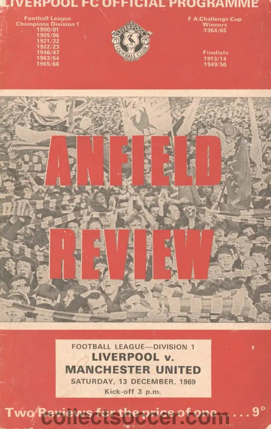 1969 Liverpool v Manchester United official programme 13/12/1969 Football League - Collect Soccer