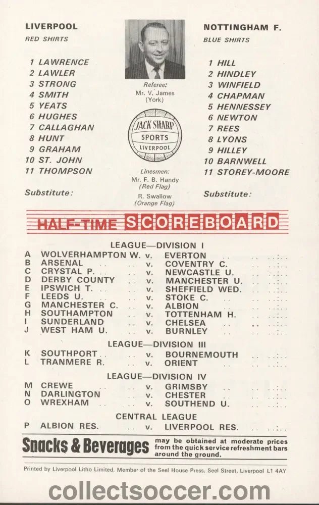 1969 Liverpool v Nottingham Forest Official Programme 4/10/1969 - Collect Soccer