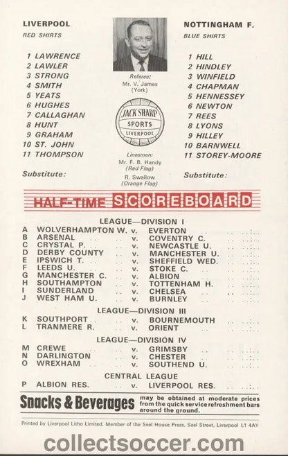 1969 Liverpool v Nottingham Forest Official Programme 4/10/1969 - Collect Soccer