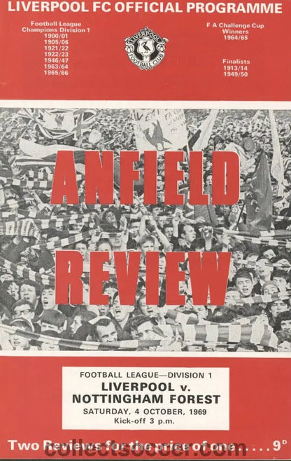 1969 Liverpool v Nottingham Forest Official Programme 4/10/1969 - Collect Soccer