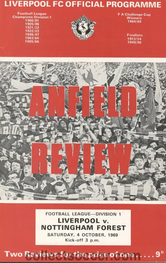 1969 Liverpool v Nottingham Forest Official Programme 4/10/1969 - Collect Soccer