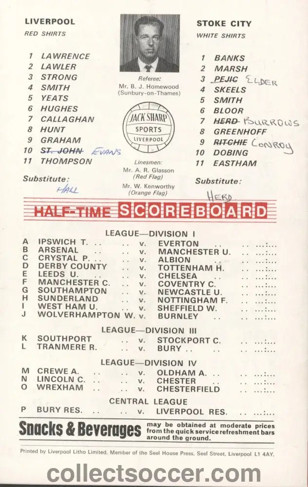 1969 - Liverpool v Stoke City official programme 20/09/1969 - Collect Soccer