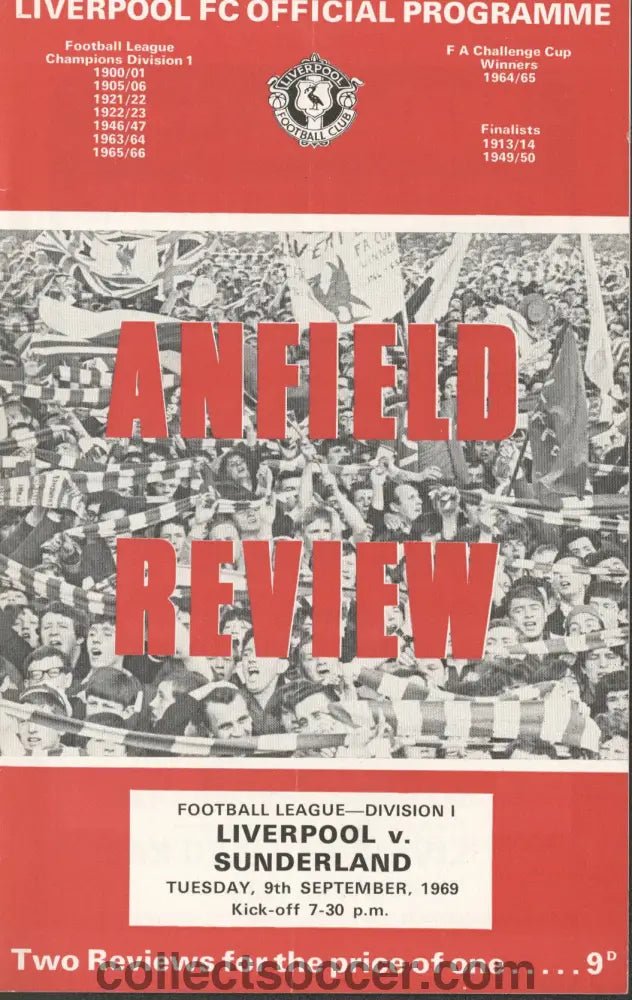1969 - Liverpool v Sunderland official programme 09/09/1969 - Collect Soccer