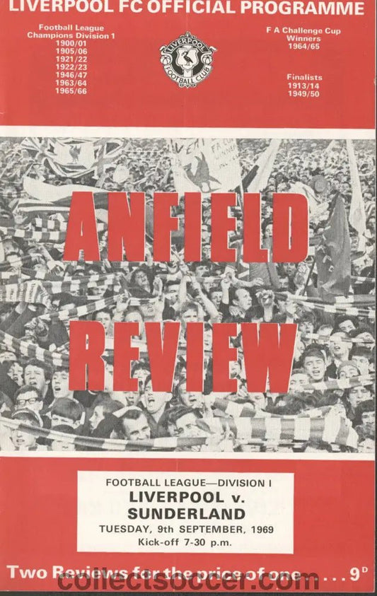1969 - Liverpool v Sunderland official programme 09/09/1969 - Collect Soccer