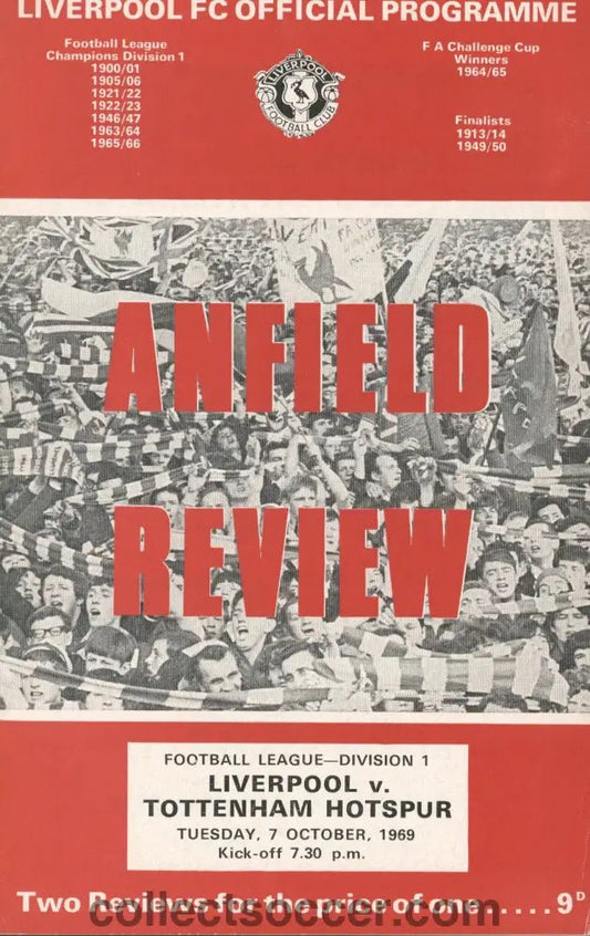 1969 - Liverpool v Tottenham Hotspur official programme 07/10/1969 - Collect Soccer