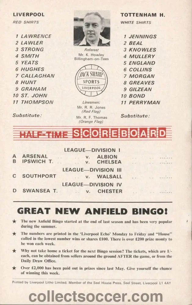 1969 - Liverpool v Tottenham Hotspur official programme 07/10/1969 - Collect Soccer