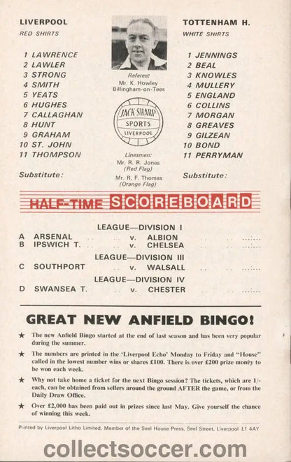 1969 - Liverpool v Tottenham Hotspur official programme 07/10/1969 - Collect Soccer