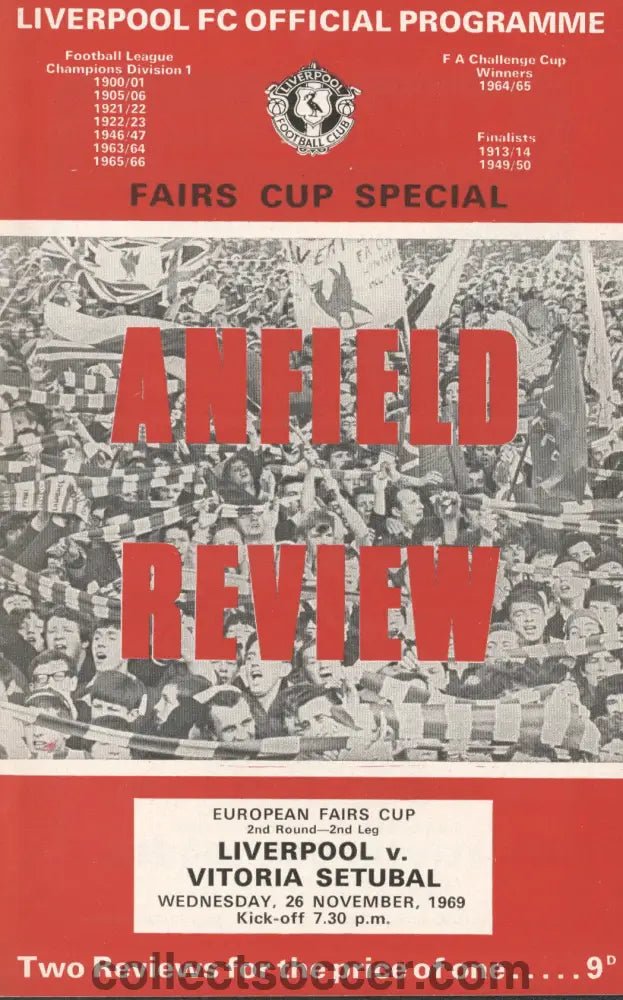 1969 Liverpool v Vitoria Setubal European Fairs Cup Second Round Second Leg official programme 26/11/1969 - Collect Soccer