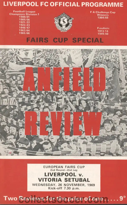 1969 Liverpool v Vitoria Setubal European Fairs Cup Second Round Second Leg official programme 26/11/1969