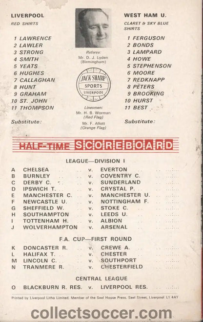 1969 - Liverpool v West Ham United official programme 15/11/1969 - Collect Soccer