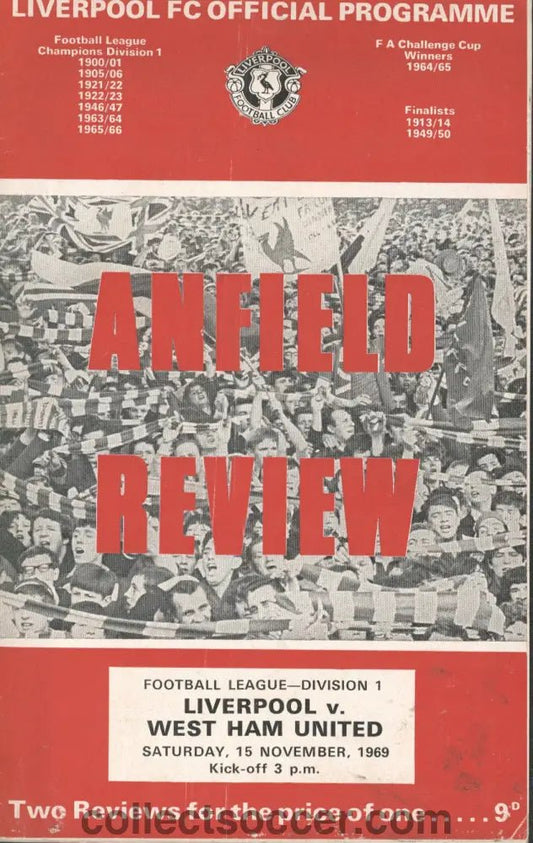 1969 - Liverpool v West Ham United official programme 15/11/1969 - Collect Soccer