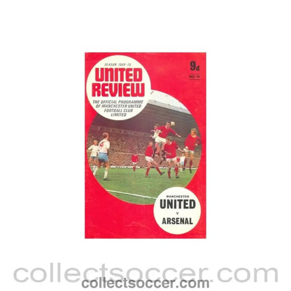 1969 - Manchester United v Arsenal official programme Season 1969 - 1970 token cut, half price - Collect Soccer