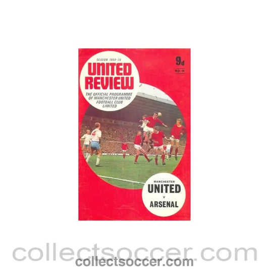 1969 - Manchester United v Arsenal official programme Season 1969 - 1970 token cut, half price - Collect Soccer