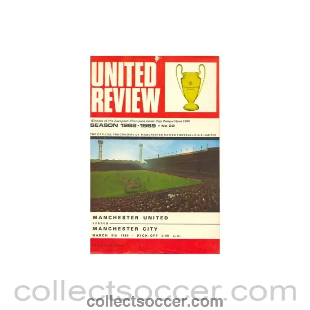 1969 - Manchester United v Manchester City official programme 08/03/1969 token cut, half price - Collect Soccer
