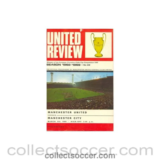 1969 - Manchester United v Manchester City official programme 08/03/1969 token cut, half price - Collect Soccer