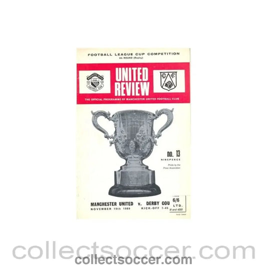 1969 - Manchester United v Derby County official programme 19/11/1969 token cut, half price - Collect Soccer