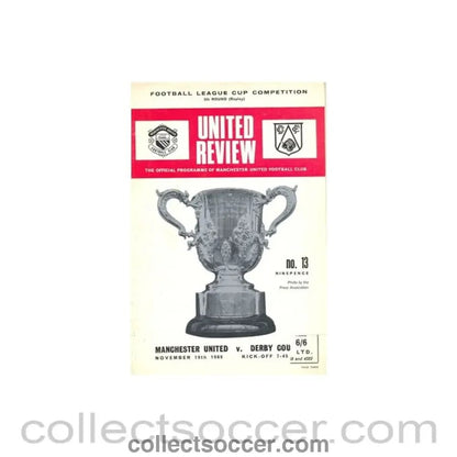 1969 - Manchester United v Derby County official programme 19/11/1969 token cut, half price - Collect Soccer