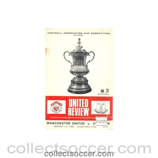 1969 - Manchester United v Everton official programme 01/03/1969 token cut, half price - Collect Soccer