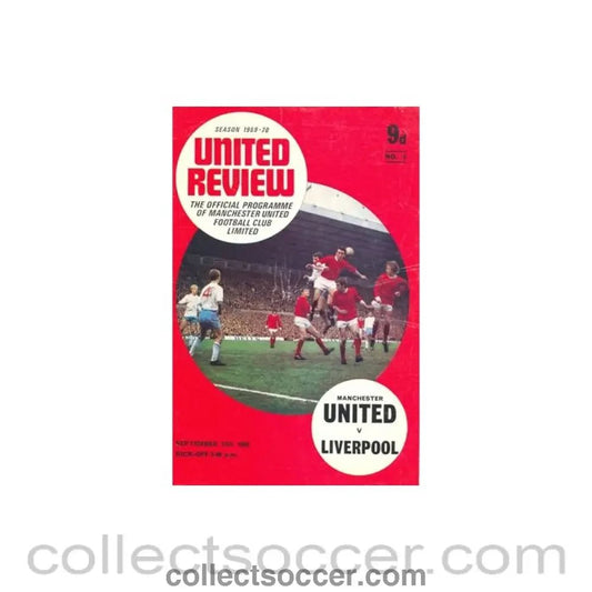 1969 - Manchester United v Liverpool official programme 13/09/1969 token cut, half price - Collect Soccer