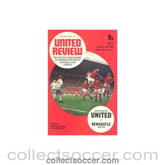 1969 - Manchester United v Newcastle United official programme 27/08/1969 Football League, half price - Collect Soccer